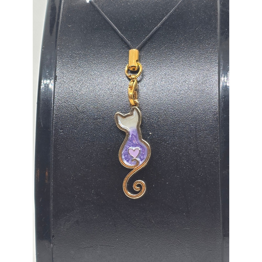Cat Phone Charm Handmade Purple & Gold